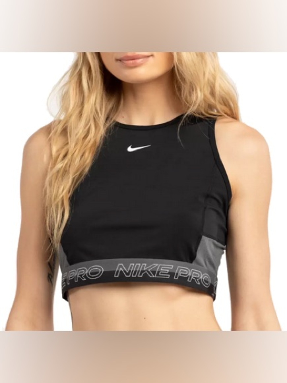 Nike Women's Black and Gray Training Crop Top
